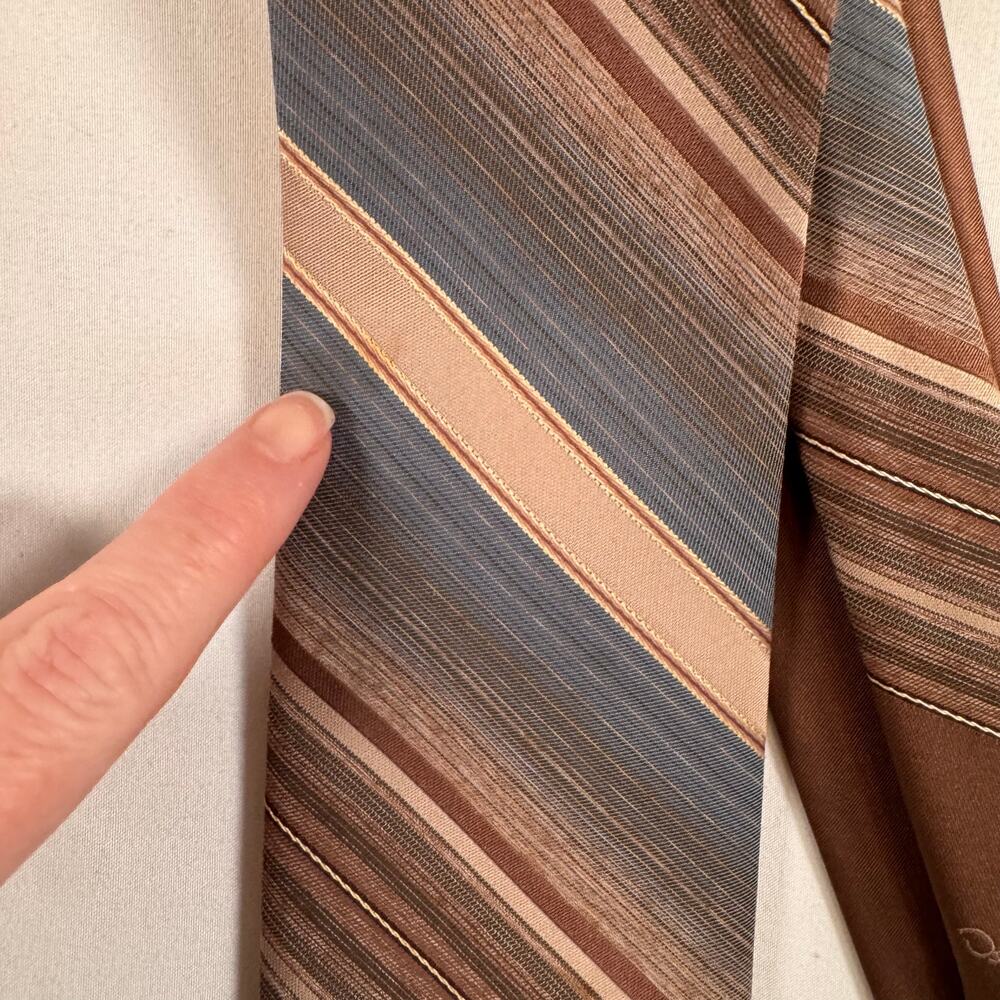 Oscar De La Renta Men’s Striped Neck Tie Brown Classic Menswear Retro - Picture 4 of 7